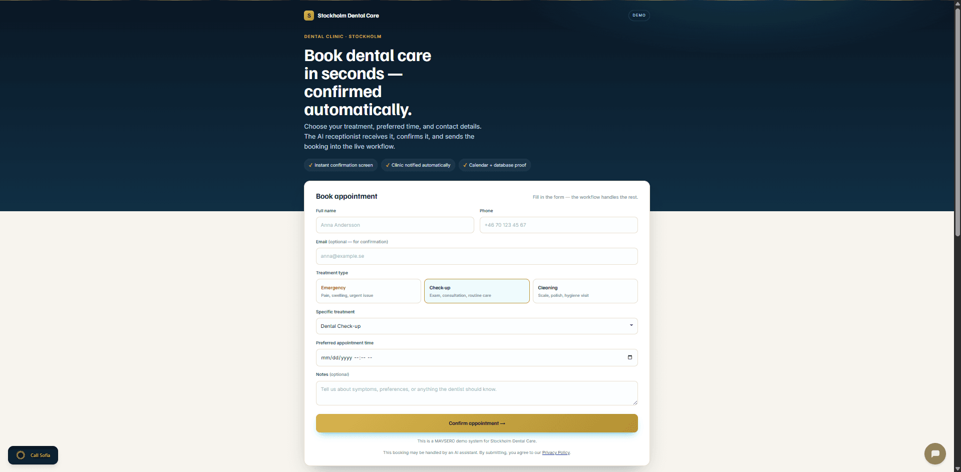 Stockholm Dental Care live demo