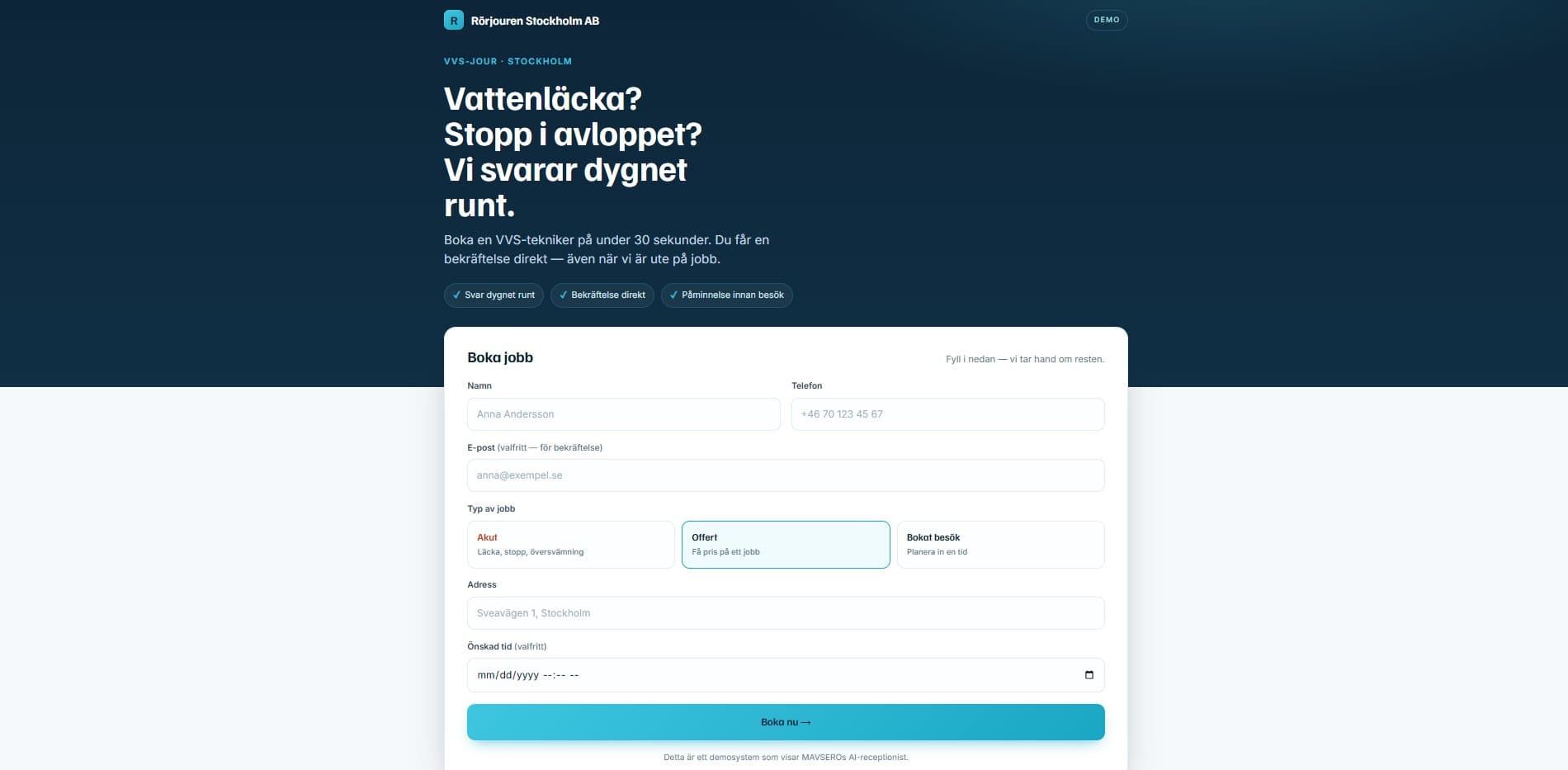Rörjouren Stockholm AB live demo