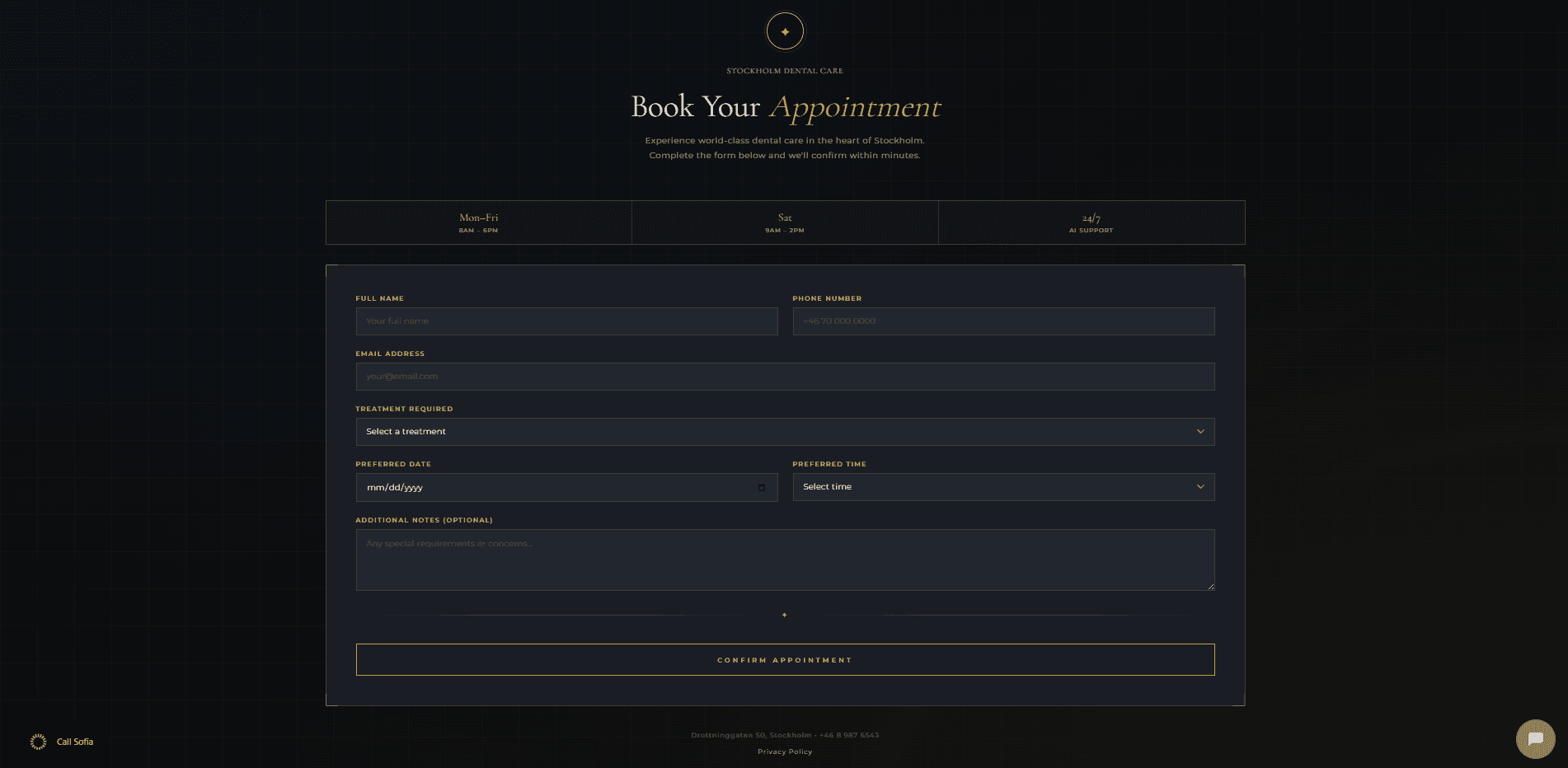 AI booking form interface